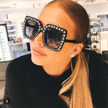 Big Square Rhinestone Vintage Sunglasses Luxury Brand Designer Sun Glasses For Women Fashion Crystal
