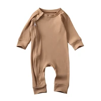 infant boy solid jumpsuits baby girl long sleeve zipper buttons ribbed jumpsuit boys pure cotton romper baby round neck rompers