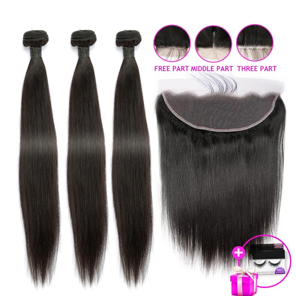 Индийские человеческие волосы Remy для наращивания, прямые волосы пряди с фронтальной 13X4 кружева ЛОБНЫЙ с детскими волосами предварительно вплетаемые Пряди человеческих волос для наращивания