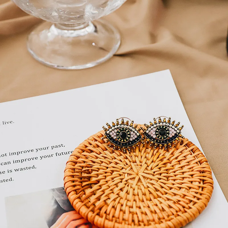 Турецкое большие глаза серьги-гвоздики в виде сверкающая жемчужина Стразы