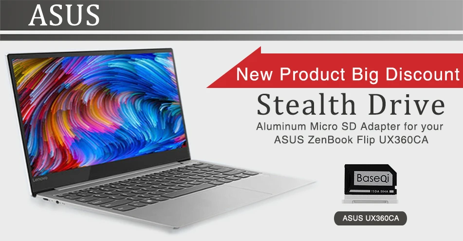 BaseQi алюминиевый стелс-накопитель Micro SD/TF карта адаптер SD кард-ридер для ASUS ZenBook Flip UX360CA и ASUS UX31A