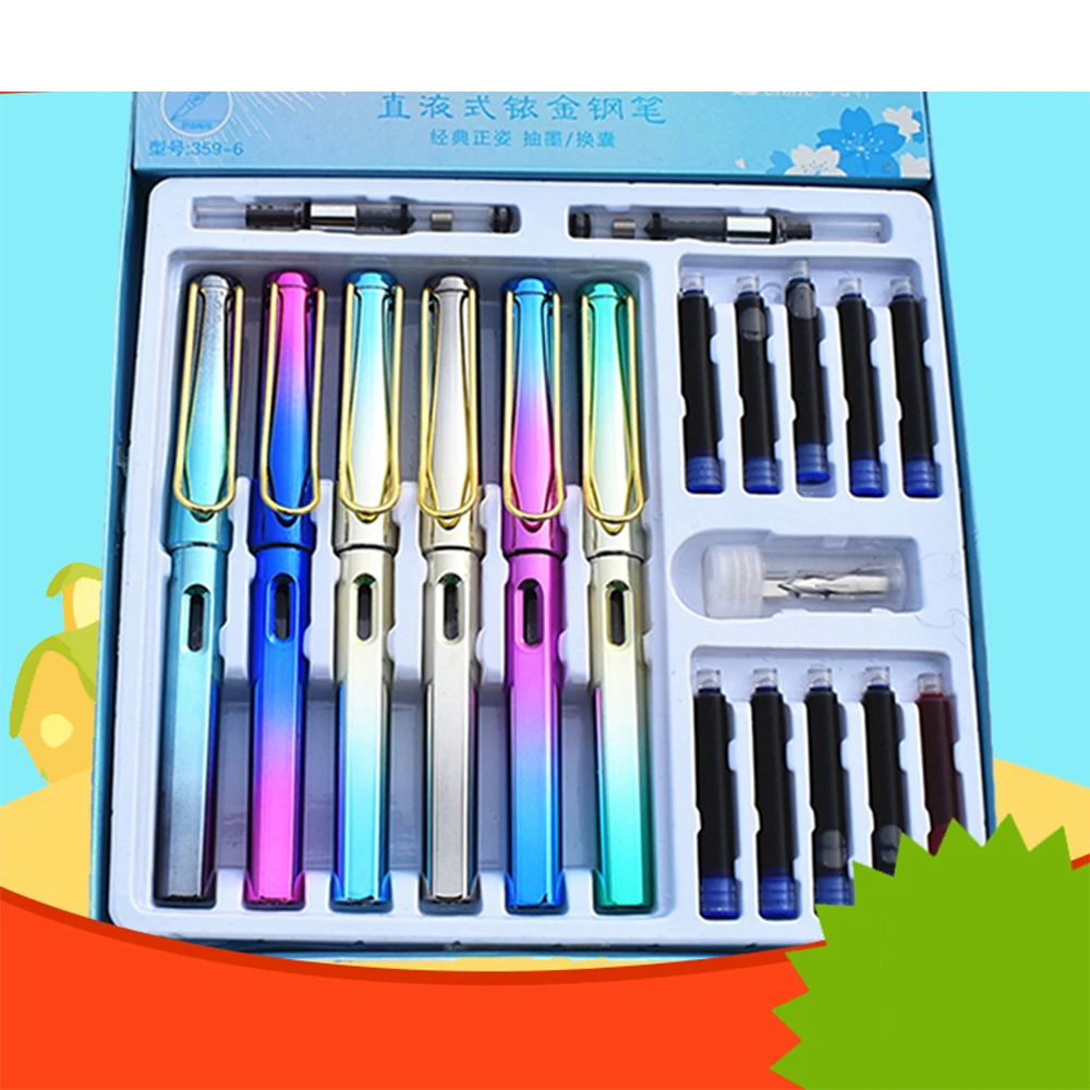 

Ручка перьевая разноцветная с чернилами, 3,4 красные, синие и черные чернила