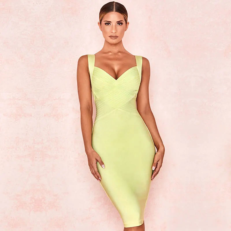 Женское Бандажное платье желтое вечерние V-образным вырезом | Женская одежда