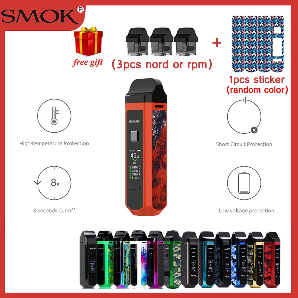 SMOK RPM40 Pod Комплект 1500 мАч батарея 40 Вт Vape комплект и 4 3 мл картридж об/мин сетчатая