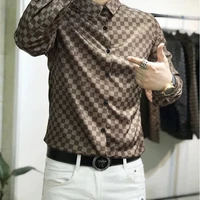 2021 new long sleeve shirt light luxury autumn large korean fashion printing fashion handsome casual mens plaid shirt 4xl
