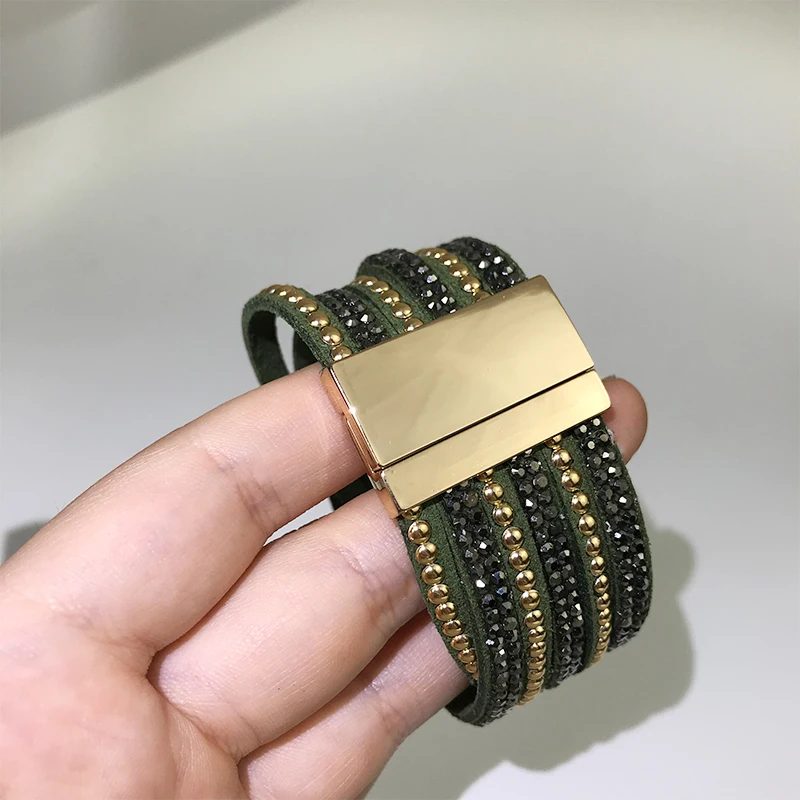 M &amp G Блестящий панк браслет черный зеленый из искусственной кожи роскошный