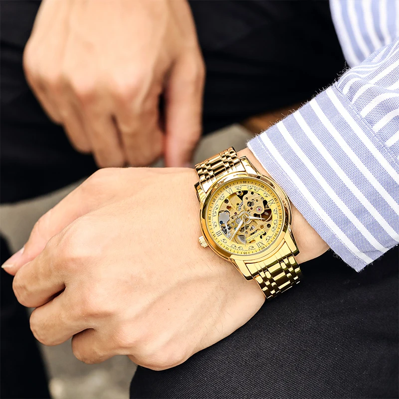 KIMSDUN мужские модные повседневные деловые автоматические механические часы полые