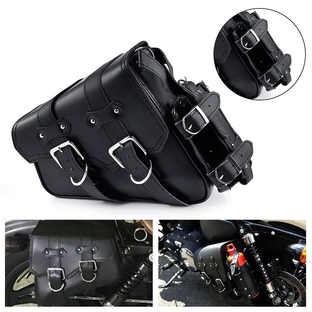 

Motorcycle Saddlebag Left Side Single Tool Bag Soft PU Leather Luggage + Fuel Oil Bottle Holder