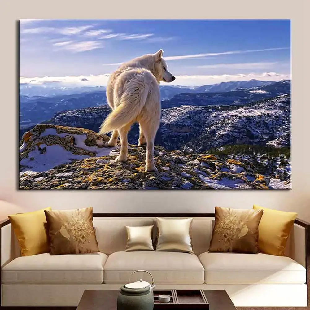 Горный волк задний пейзаж живопись для гостиной учебы украшение на холсте тушью