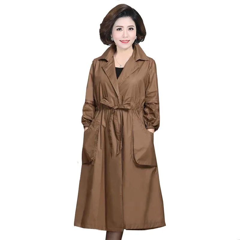 

5XL 2022 New Midlength Hooded Women Windbreaker With Lining Cloth Female Belt Temperament Long Trench Coat Jacket W18