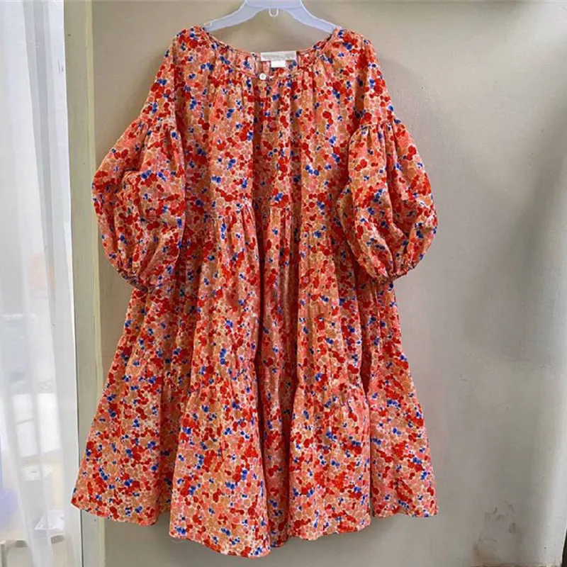 

Женское Свободное платье с рукавами-фонариками, повседневное тонкое платье с цветочным принтом в складку, Новинка лета 2021