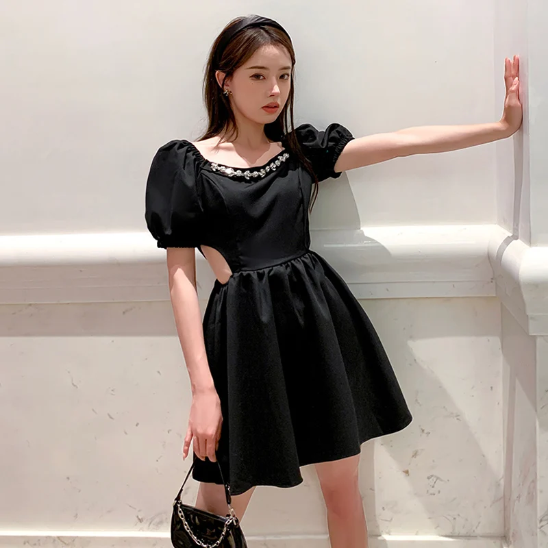 

Женское платье Zoki в стиле ретро с квадратным вырезом и пышными рукавами, тонкое однотонное элегантное мини-платье во французском стиле, летняя мода, новинка