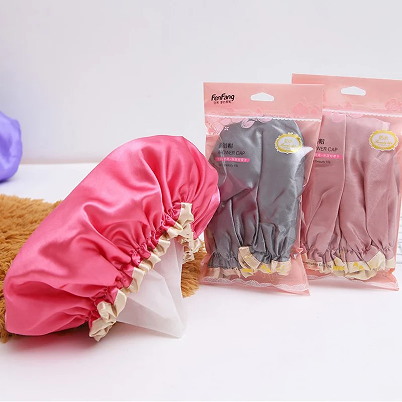 

1PCS Double Layer PEVA Waterproof Household Thickened Women's Oil-Proof Shampoo Cap Shower Cap