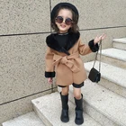 Детское шерстяное пальто, на девочек 2-7 лет, с накладным мехом, на завязках
