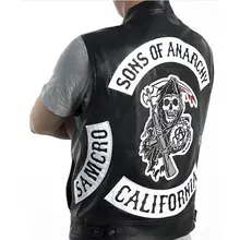2020 New/ Sons Of Anarchy/ Embroidery Leather Rock Punk Vest Cosplay Costume Black Color Motorcycle Sleeveless Vest Jacket Men