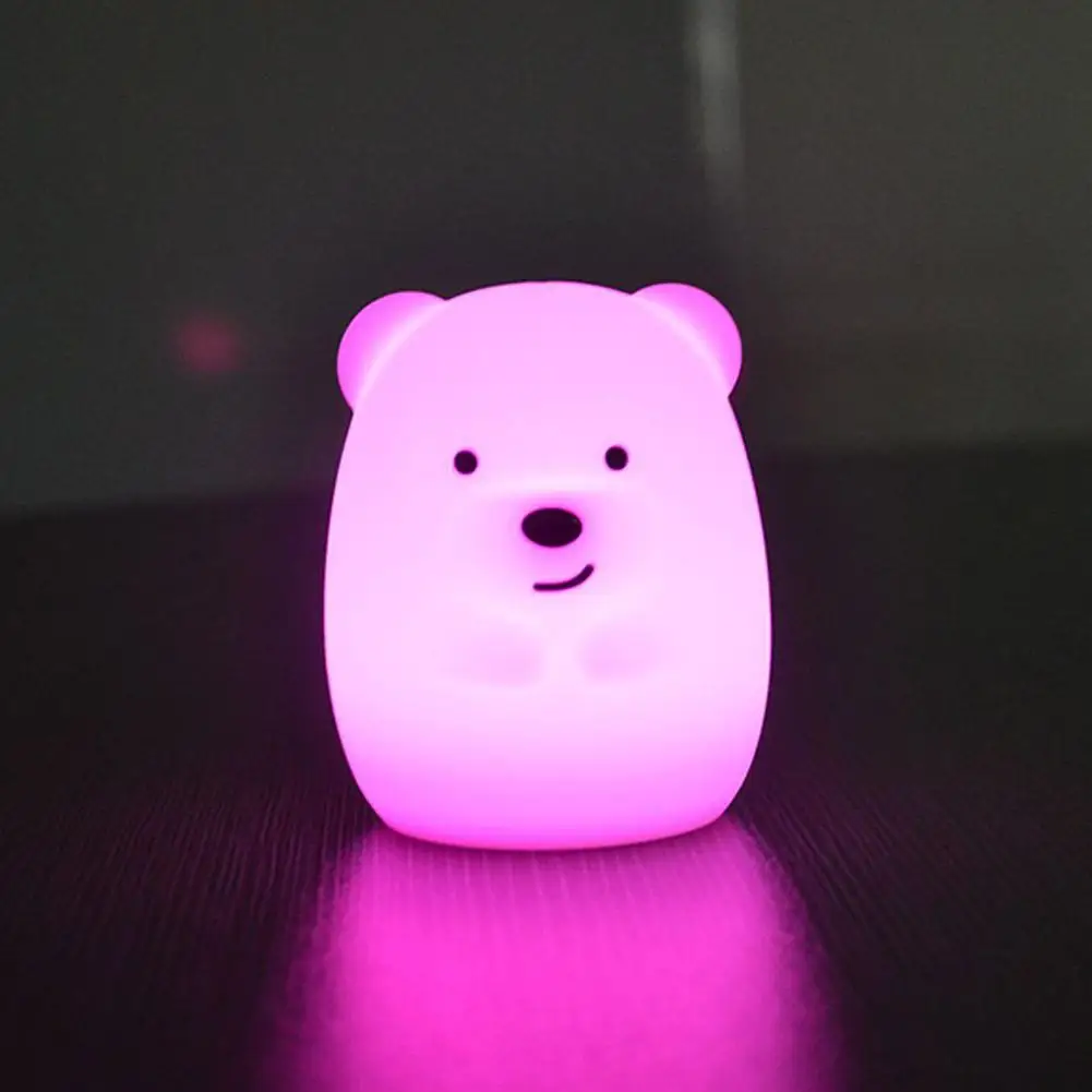 Bear Новинка 7 цветов "Медведь", "Кролик", "светодиодный USB животных Ночной светильник силиконовый мягкий нижнее белье с рисунком из мультфильма детские ясли лампа светодиодный ночной Светильник - Испускаемый цвет: Bear
