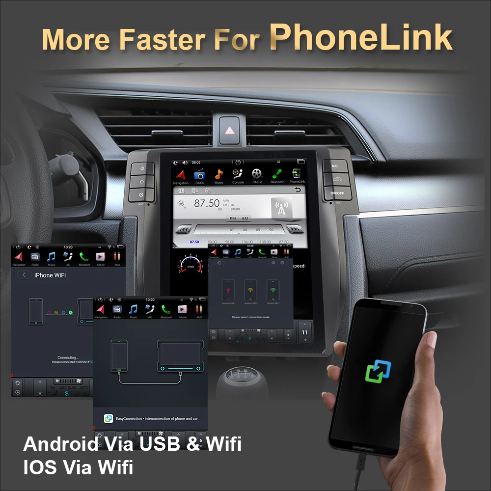 4G + 64G автомобильный радиоприемник Tesla Style Android 9 0 GPS-навигатор для Honda Civic2015-2022