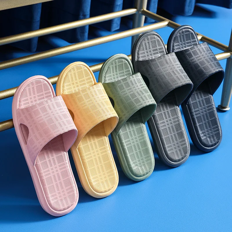 

New Fashion PVC Non-slip Flip Flops Bathroom Summer INS Platform Striped Texture Cool Indoor Soft Beach Men and Women Slippers