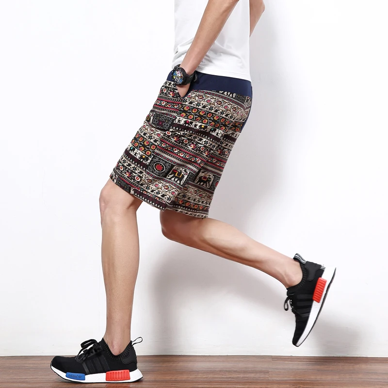 

Colors 2020 6 Summer Men's Casual Beach Shorts Fashion Bermuda Cotton and Linen Stitching Shorts Brand Clothes