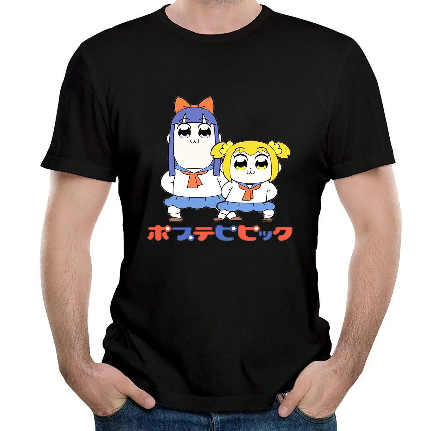 

GOFFFECC Men's Pop Team Epic Anime Black T Shirt Print T-Shirt Summer Style Top Tee