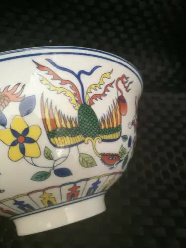 

Chinese old porcelain Pastel blue and white porcelain bowl dragon Phoenix bowl