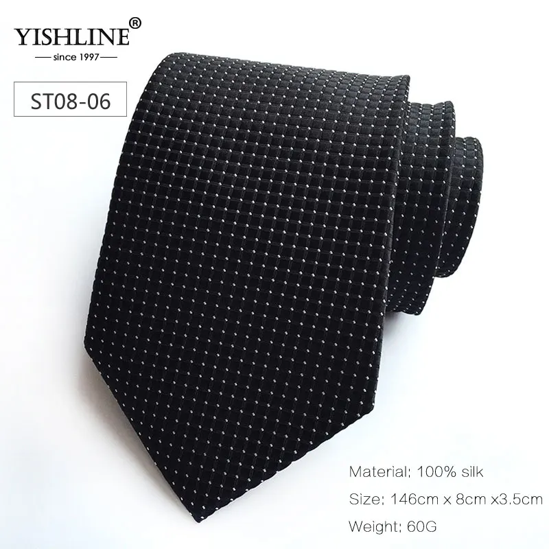 ST08-6 YISHLINE, новинка, 8 см, мужской галстук, шелковые галстуки, в клетку, в горошек, классические мужские свадебные галстуки, мужской галстук для жениха, галстук со стрелкой, Осень-зима, 8 стилей - Цвет: ST08-6