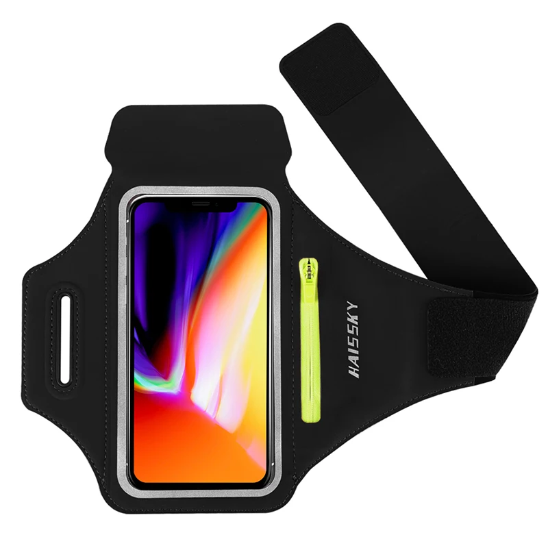 Black Карман на молнии спортивные беговые напульсники чехол для Airpods 2 пояса Poch On Hand для iPhone X 7 11 Pro Max samsung Note 10 Plus Xiaomi - Цвет: Black