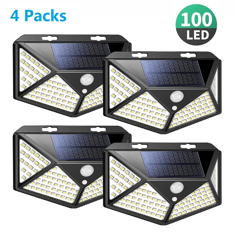 4 шт./Лот 100 светодиодов солнечная зарядка 3 режима 270 градусов датчик