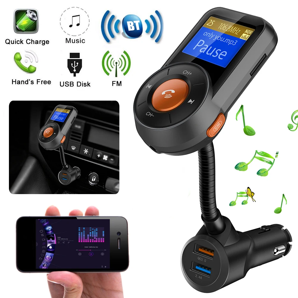 

Multi-function Car Fully Compatible Wireless Hands-free Call Kit FM Transmitter Dual USB Car Charger MP3 Player
