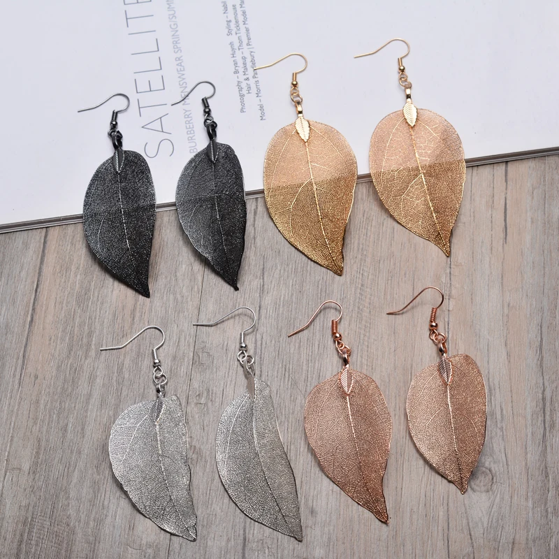 Богемные шикарные висячие серьги с натуральными листьями уникальные модные