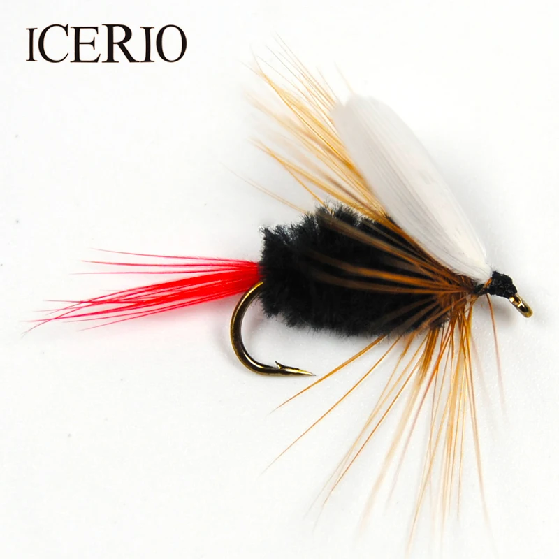 ICERIO 6 шт. черное тело белые крылья Mayfly Buggs мокрые мухи приманки на форель для ловли