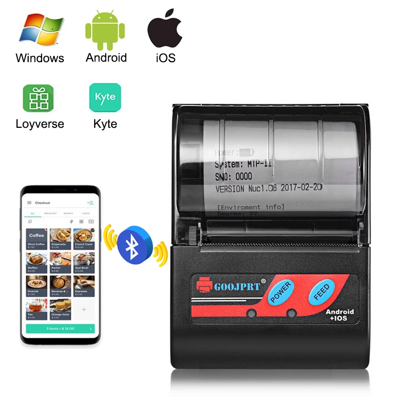 Термопринтер для чеков портативный карманный мини-принтер купюр билетов 58 мм без