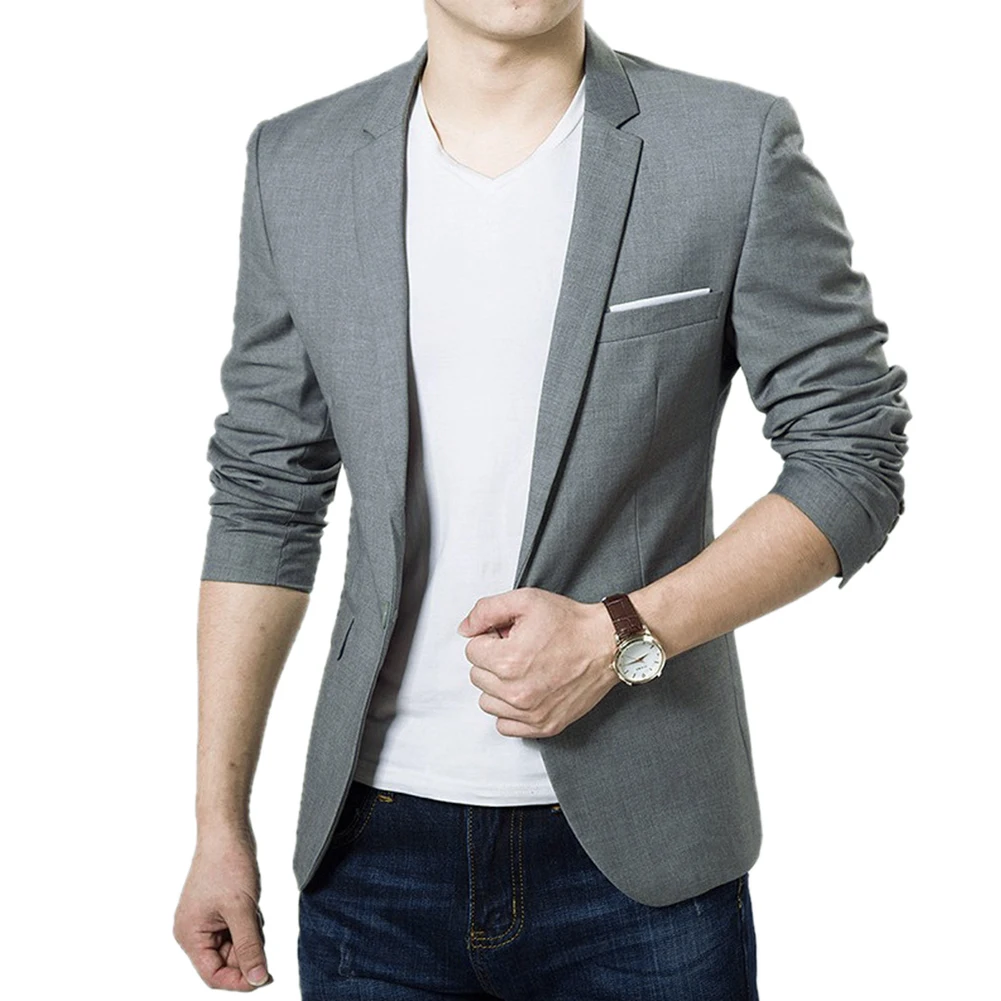 Мужской деловой костюм на одной пуговице повседневный приталенный с длинными