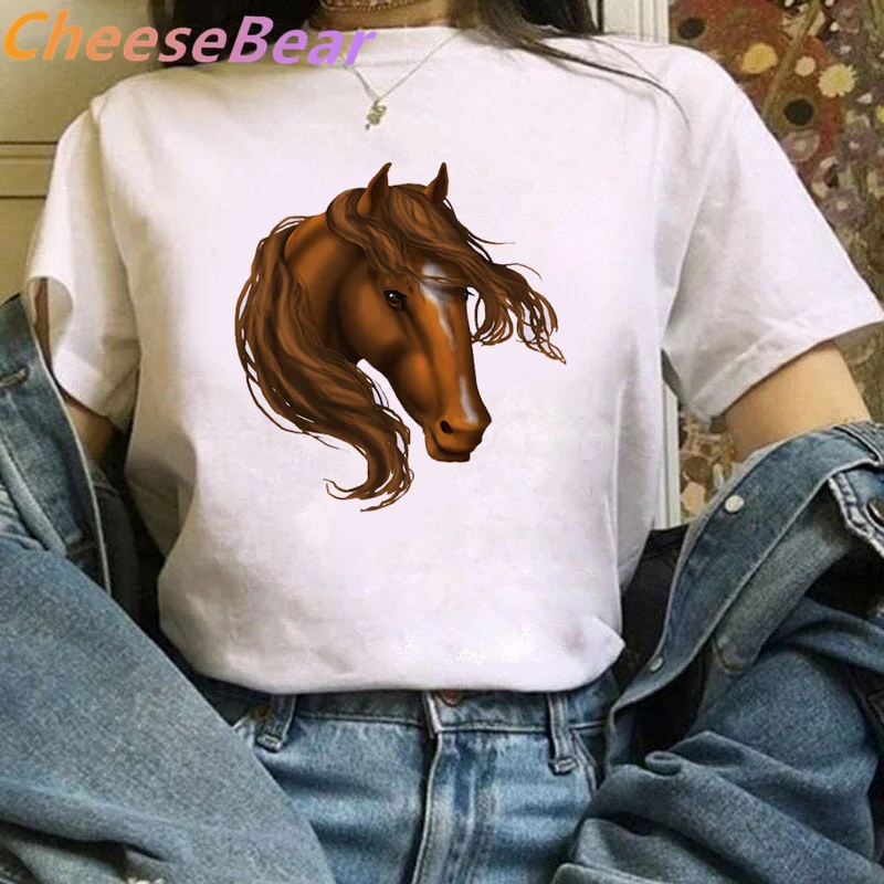 

Horse Head Printed Women T Shirt Aesthetic Art T-shirts Female Summer Casual Tshirt Harajuku Short Sleeve Streetwear Tops Tees