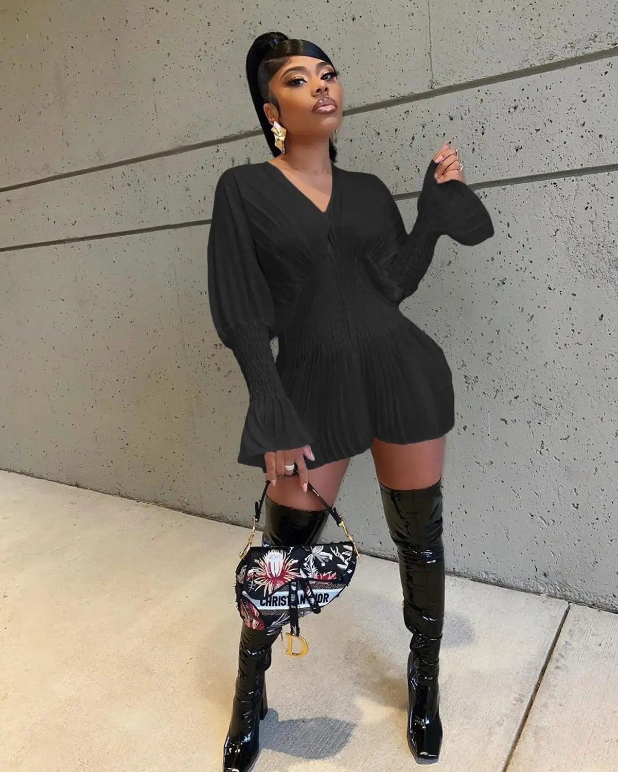 

Spring Autumn Women Mini Dress Elegant French Style Chiffon Flare Sleeve Stacked White Sexy Streetwear Retro Dresses Wholesale