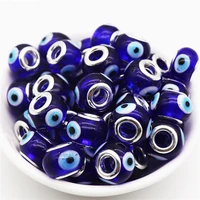 10pcs blue color evil eye large hole european glass murano spacer beads fit pandora bracelet chain necklace for jewelry making