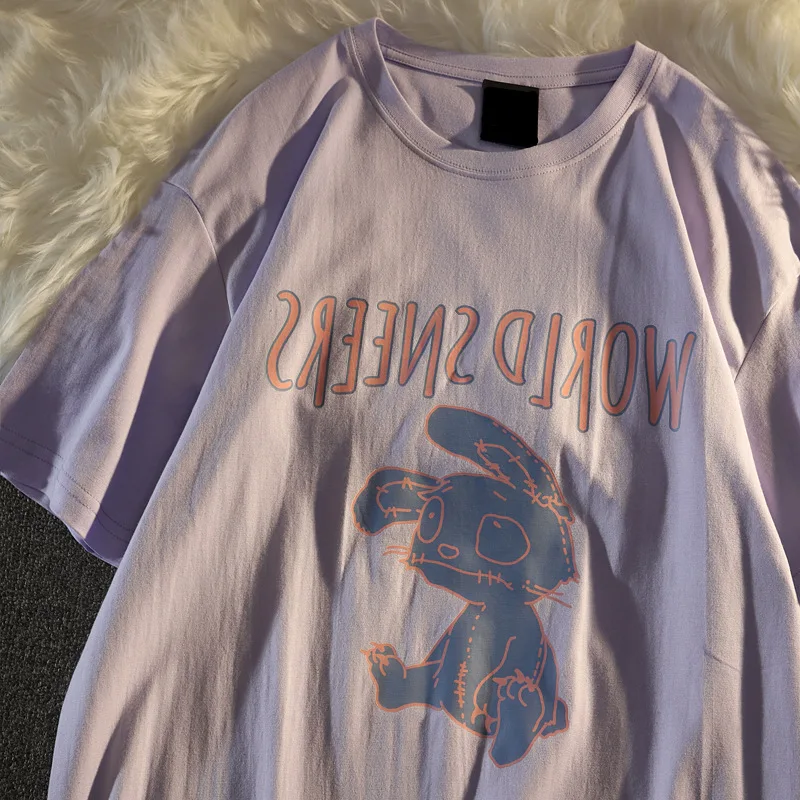 

Women's Oversized Short Sleeve Goth T-Shirts Urban Basic Haut Female Loose Harajuku Style Kawaii Egirl Anime Vogue Cute Tshirt