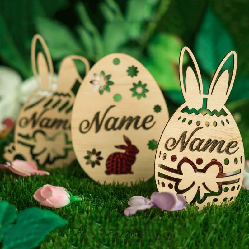 

Custom DIY Easter Egg Wood Slices Easter Hanging Pendant Name Tag Wood Crafts For Happy Easter Party Kids Graffiti Egg