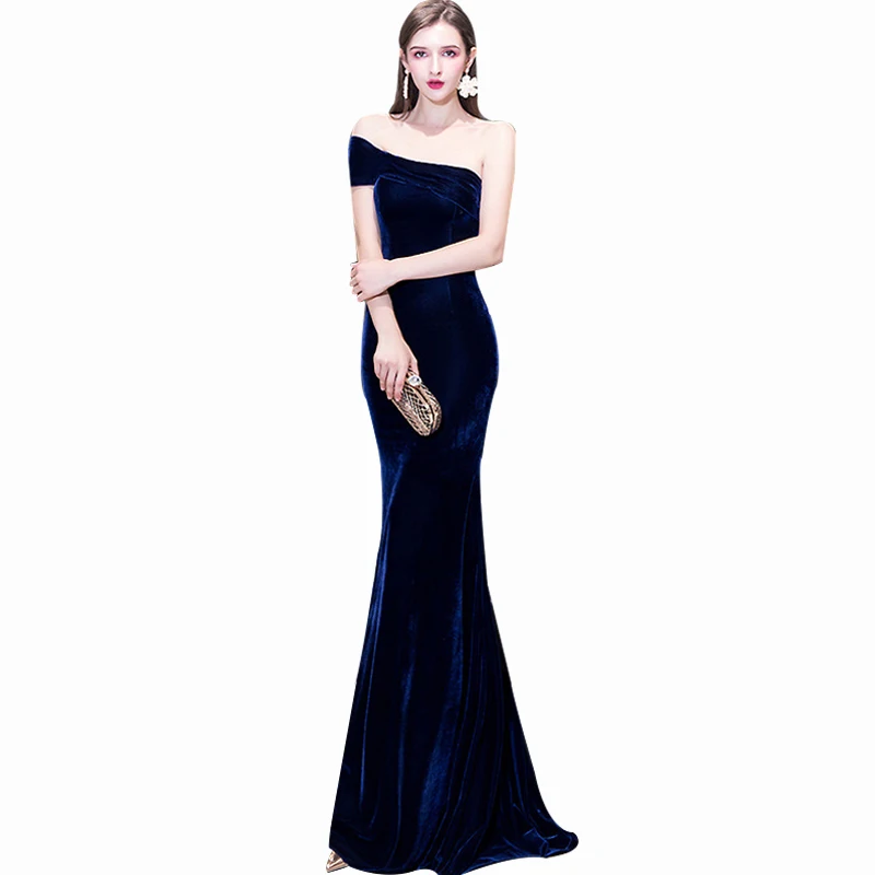 Женское вечернее платье с юбкой-годе It's Yiiya длинное велюровое на одно плечо