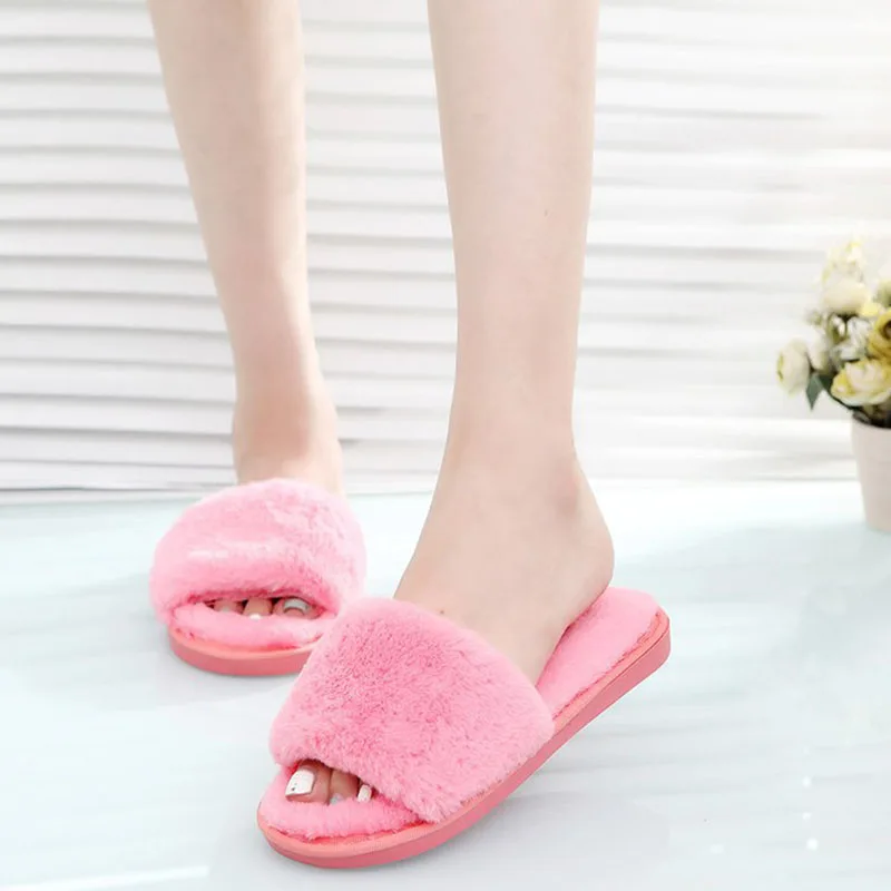 

2018 New Casual Slipper Flip Flop Sandal Womens Slippers Zapatos Mujer Ladies Slip On Sliders Fluffy Faux Fur Flat