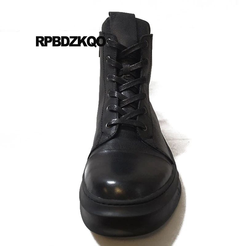 Мужские ботинки на толстой подошве черные из натуральной кожи молнии | Обувь