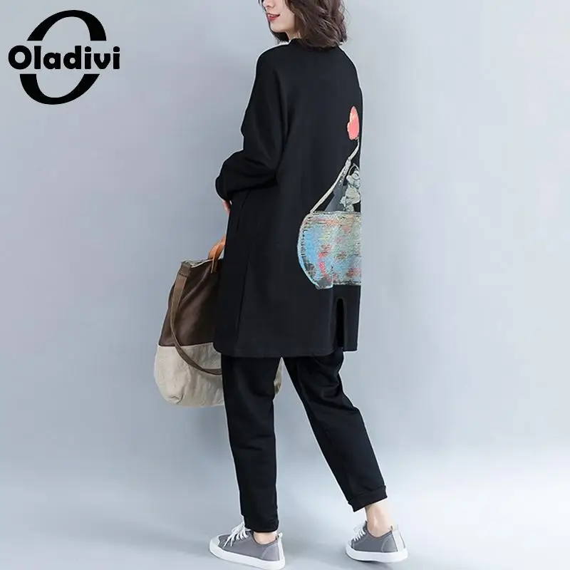 Oladivi/большие размеры, женские спортивные костюмы, толстовки, модные женские толстовки с капюшоном, женские повседневные свободные длинные топы, туника, женские Vestidos Femininos