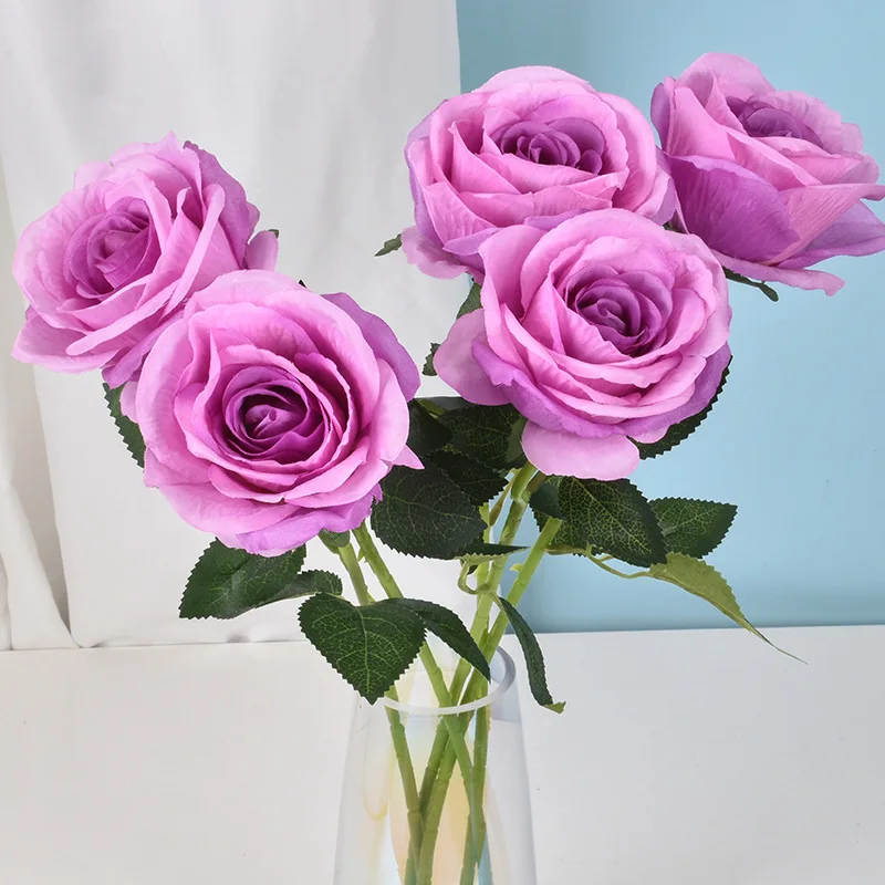 

5PCS Red Rose Purple Artificial Flower Bouquet Fake Flower for Wedding Decoration Flowers GaDen Home Decor For Living Room