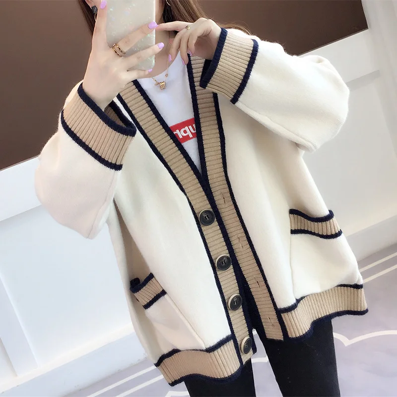 Long Women Thicken Sweaters 2021 Autumn Winter New Knitted Warm Lady Solid Cardigan Outwear Coat Tops |
