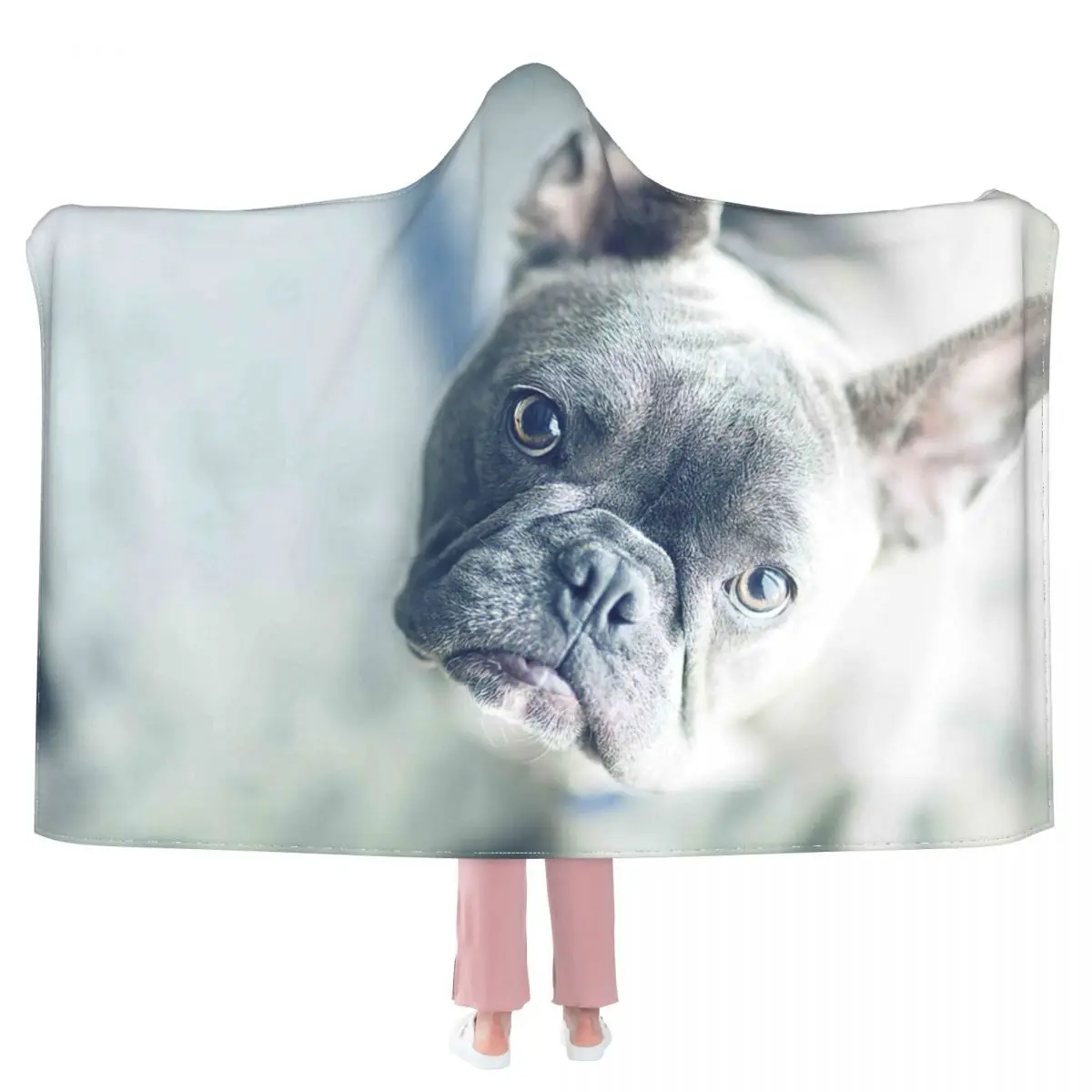 

Portrait Of French Bulldog At Home Hooded Blanket 3D full print Wearable Blanket Adults Kids style