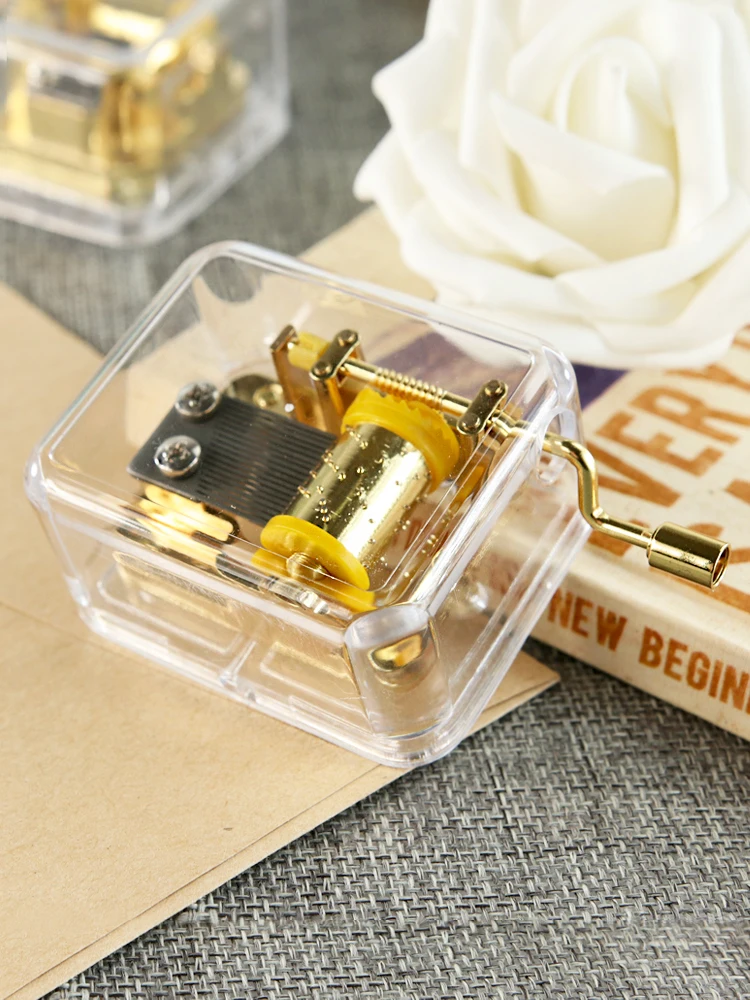 Новейшая модель Музыкальная шкатулка тонкое Круг золото прозрачный ветер