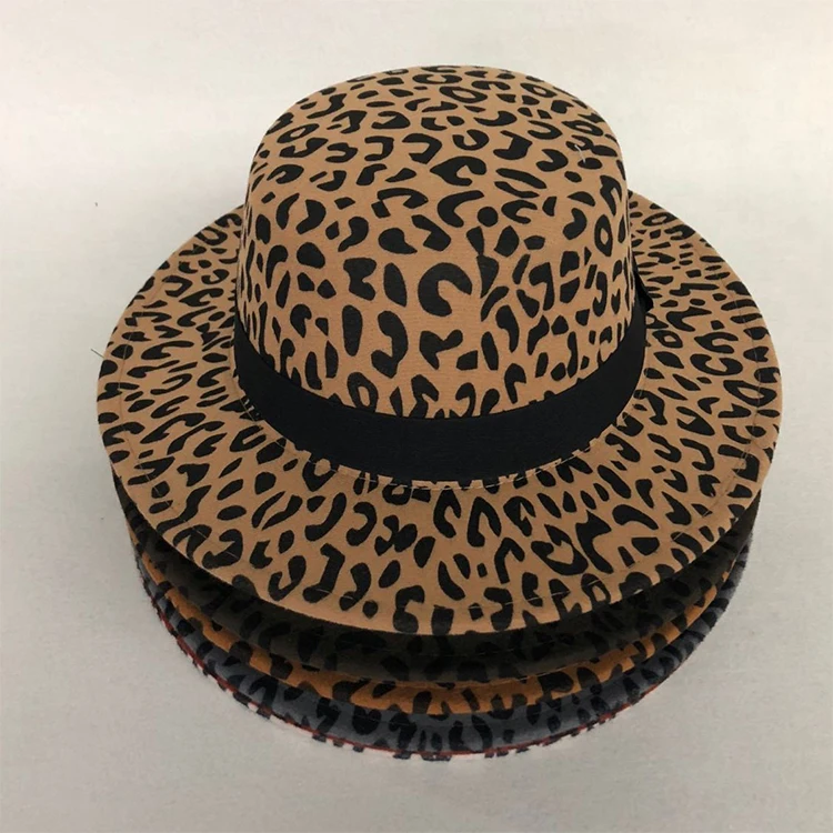 

LVTZJ New Simple Flat Brim Wool Felt Jazz Fedora Hats Men Women Girl Leopard Grain Leather Band Decor Trilby Panama Formal Hats
