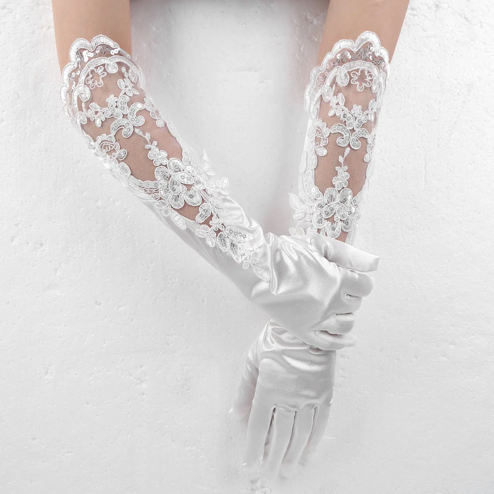 

Elegant Lace Satin Short Bridal Gloves Flower Lace Wedding Gloves White Long Bridal Gloves Flower Girl White Gloves Party Gifts