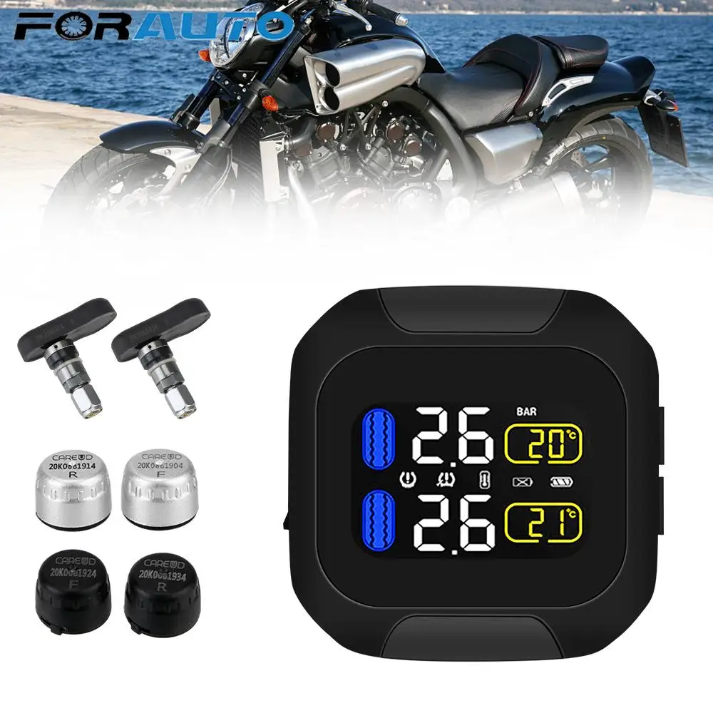 

Tyre Temperature Alarm LCD Display 2 External Internal TH/WI Sensors Motorcycle TPMS Motor Tire Pressure Monitoring System