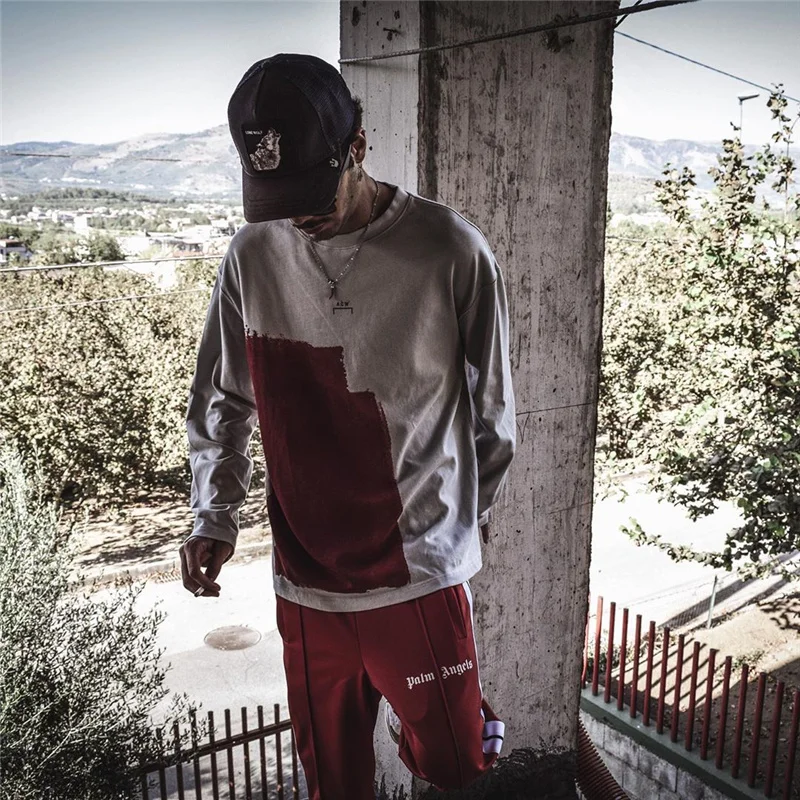 

Spring 2021 and Autumn Men's and Women's Fashion All-match Western Style Paint-printed Industrial Style Long-sleeved T-shirt